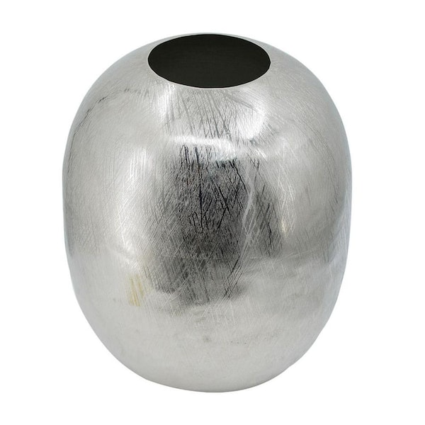PRIMROSE CARNATION LLC Simple Style 13 in. Silver Streaks Finish Aluminum Decorative Vase, for Console Table, Dining Table, and Mantel