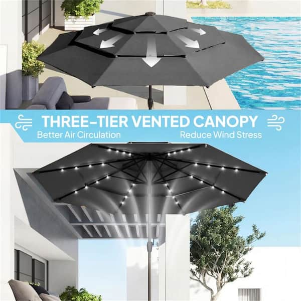 aqua blue patio umbrella with solar lights Maypex 9 ft. Steel Market Crank and Tilt Round Solar Light Patio Umbrella  in Aqua 300260-A-V1
