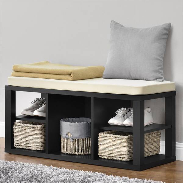 Ameriwood Parsons Black with Ivory Cushion Seat Storage Bench