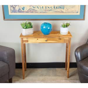 32 in. Natural Standard Rectangle Wood Console Table with Drawers