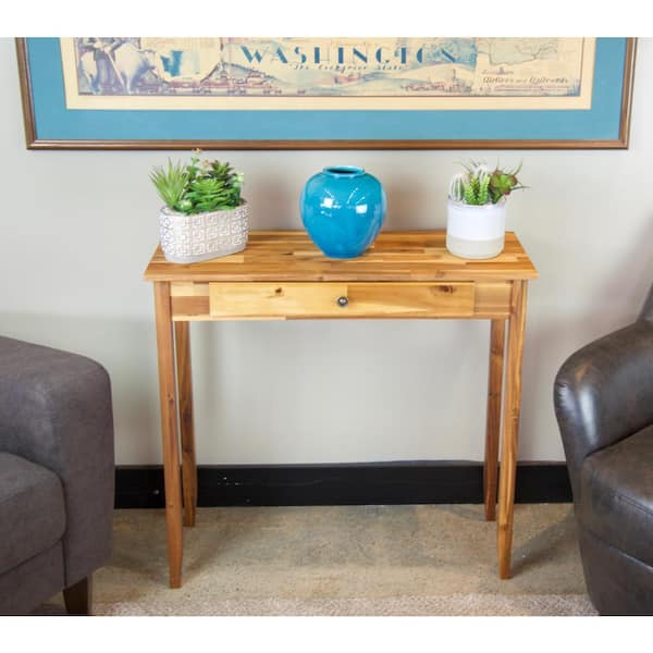 Unbranded 32 in. Natural Standard Rectangle Wood Console Table with Drawers
