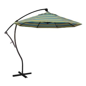 9 ft. Bronze Aluminum Cantilever Patio Umbrella with Crank Open 360 Rotation in Astoria Lagoon Sunbrella