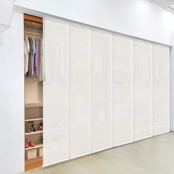 EMOH Dove 70 in. - 130 in. W x 94 in. L Adjustable 6-Panel in White Single Rail Panel Track with 23.5 in. Slates