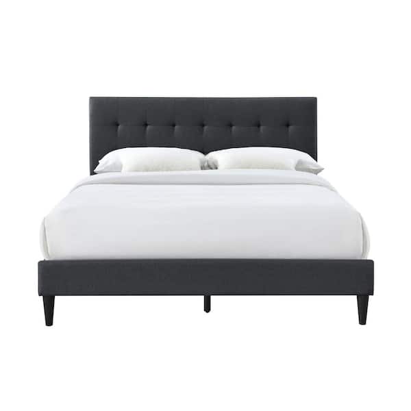 Furnishings Direct Westwood Charcoal Gray Upholstered King Platform Bed with Tufted Rectangle Headboard