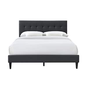 Westwood Charcoal Gray Upholstered Queen Platform Bed with Tufted Rectangle Headboard