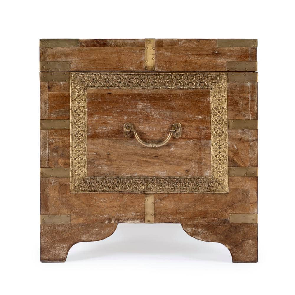 Bohemian Rectangular Brown Wood and Metal Storage Trunk