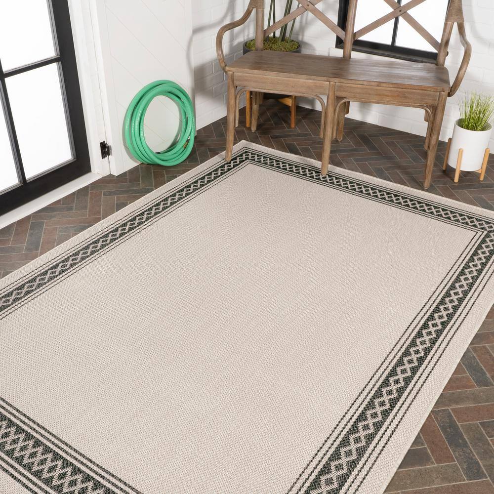 Lucia Modern Diamond Border Cream/Black 8' x 10' Indoor/Outdoor Rug