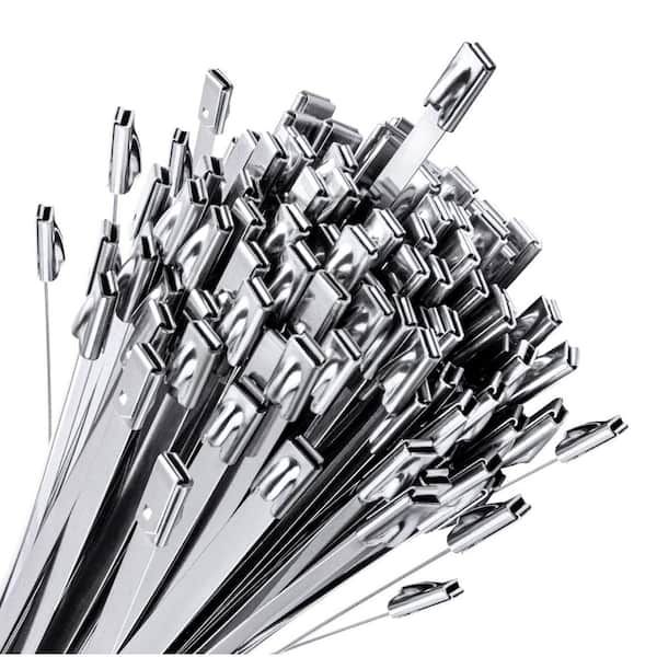 Angel Sar 100-Pieces 11.8 in. Chain Link Fence Ties, Multi-Purpose Self-Locking Metal Zip Ties Suitable for Fixed Fence Thermal