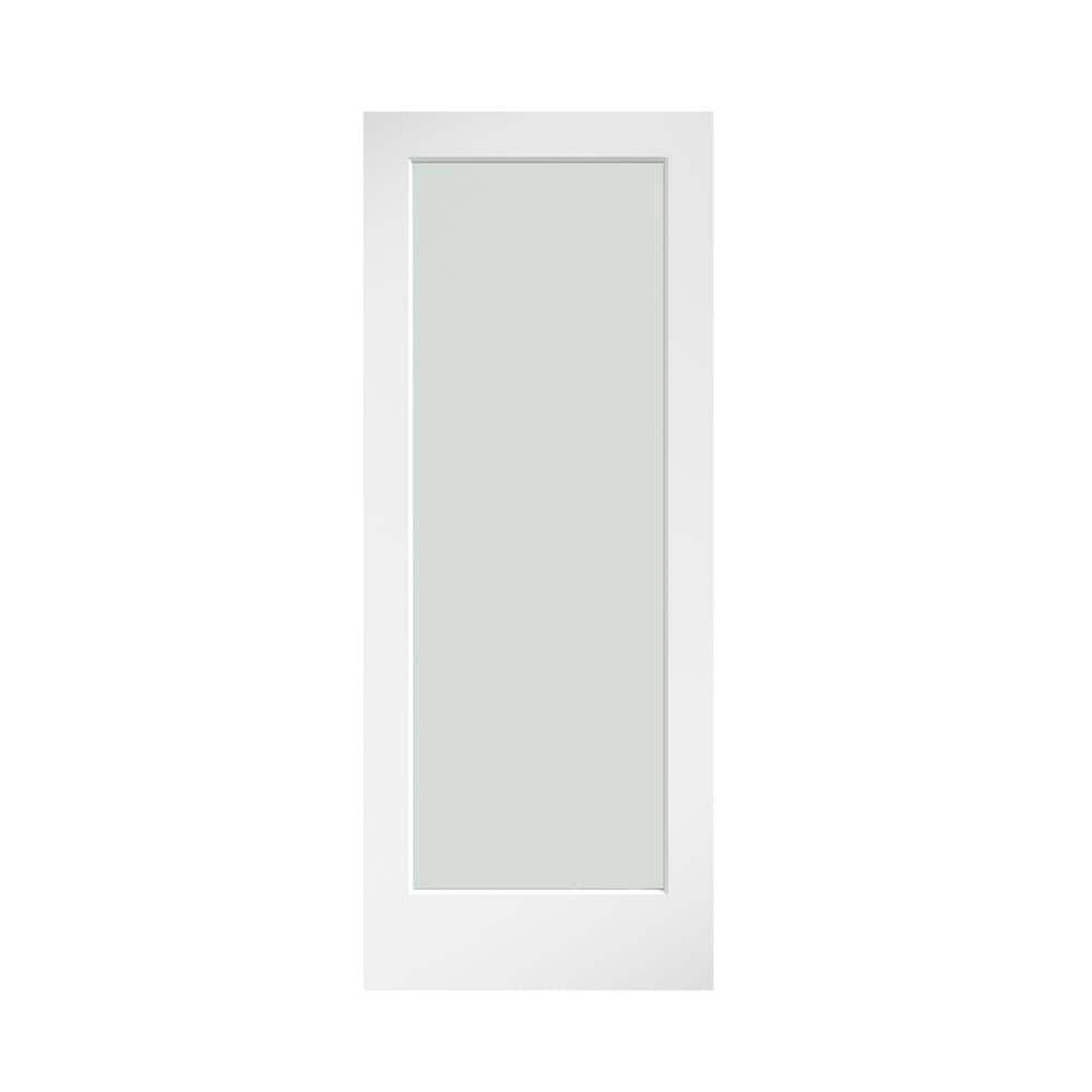28 in. x 80 in. x 1-3/8 in. Frosted Glass 1-Lite White Finished Solid Wood Core French Interior Door Slab