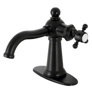 Nautical Single-Handle Single-Hole Bathroom Faucet with Push Pop-Up and Deck Plate in Matte Black