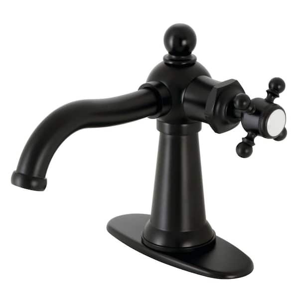 Kingston Brass Nautical Single-Handle Single-Hole Bathroom Faucet with Push Pop-Up and Deck Plate in Matte Black