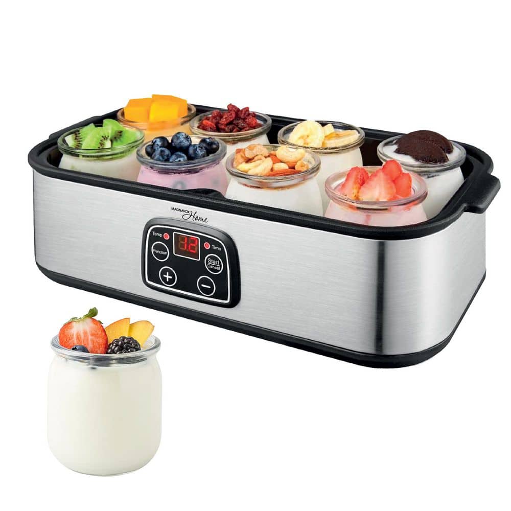Magnavox Home  Digital Yogurt Maker Machine  8 Glass Jars  Stainless steel