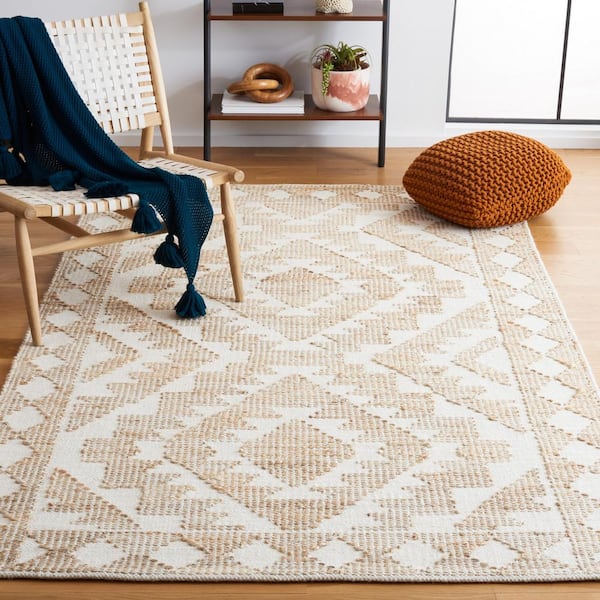 Natural Fiber Ivory/Beige 6 ft. x 9 ft. Aztec Border Area Rug