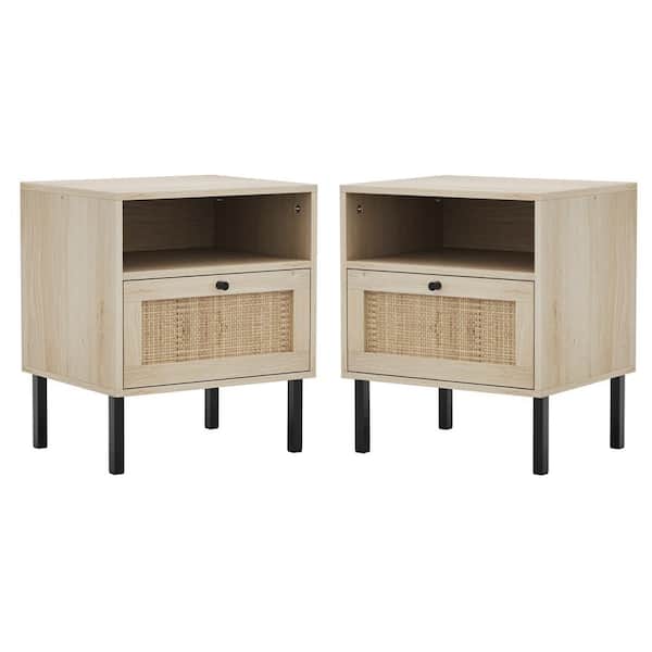 Numhew 18.58 in. W x 15.04 in. D x 22.09" H Ready to Assemble Corner Standard Rattan Nightstand in Natural w/ 1 Door (2-Pack)