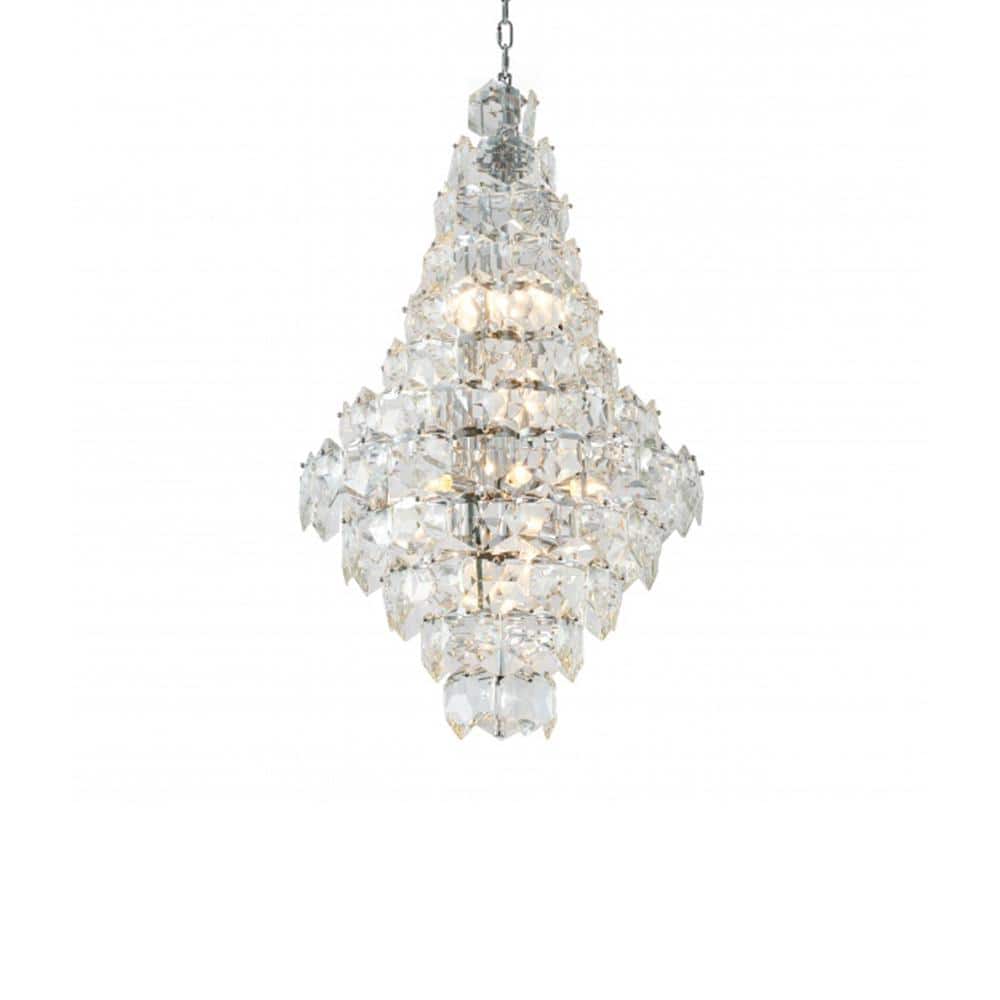 Ulises 15-Light Chrome Crystal Cylinder Chandelier Living Room with No Bulb