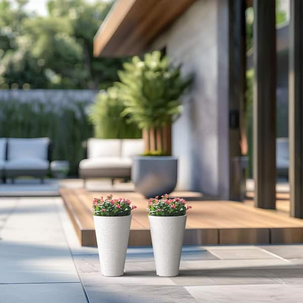 SOFE 28 Inch Tall Large Outdoor Plant Pot, Lidded Garden Planter Urns, Distressed White Planter Pot, Planters For Outdoor Plants