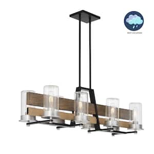 Silver Creek 8-Light Stone Grey, Black and Brushed Nickel Outdoor Island Chandelier with Clear Seeded Glass