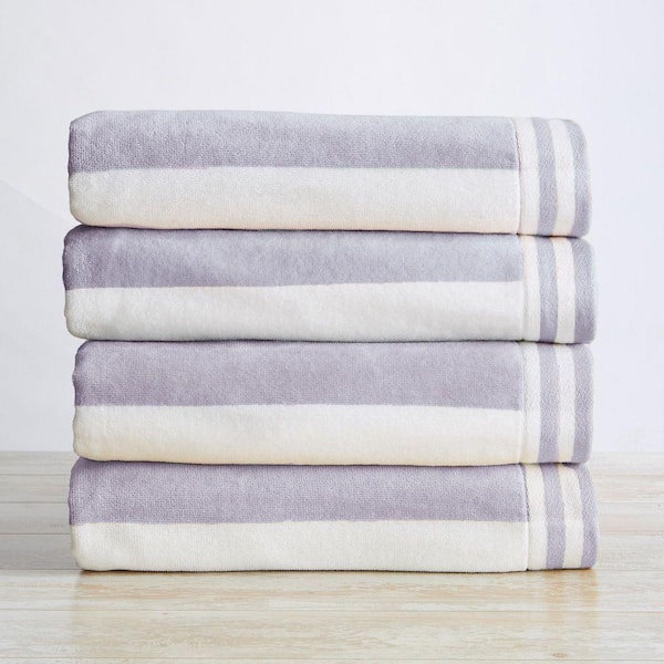 Lavender Purple 100% Cotton Cabana Stripe Oversized 4 Pack Beach and Pool Towels