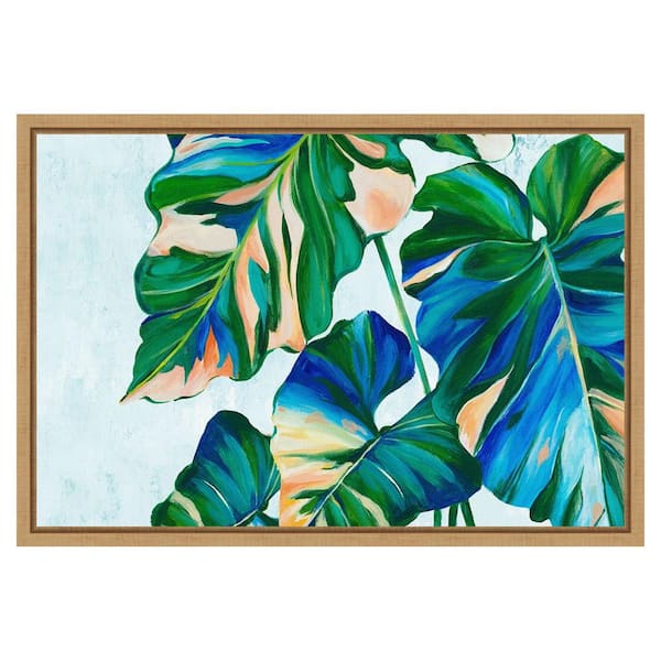 Amanti Art Blue Tropical Leaves I by Alex Black 1 Piece Floater Frame Canvas Giclee Nature Art Print 16 in. x 23 in.