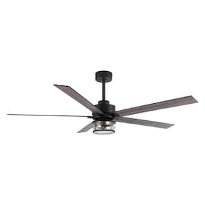 Barnn 65 in. Industrial Matte Black Downrod Mount LED Ceiling Fan with Lights and Remote Control