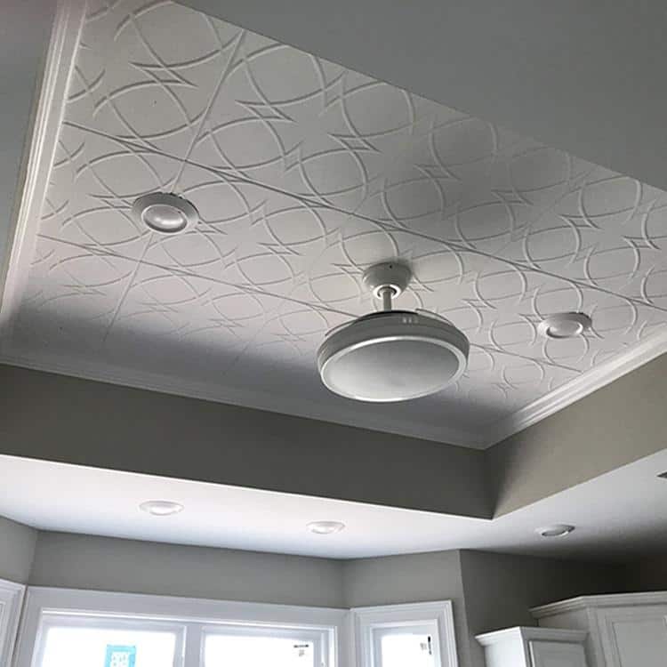 Plain White Polystyrene Glue-Up Ceiling Tile with Circles and Stars Design