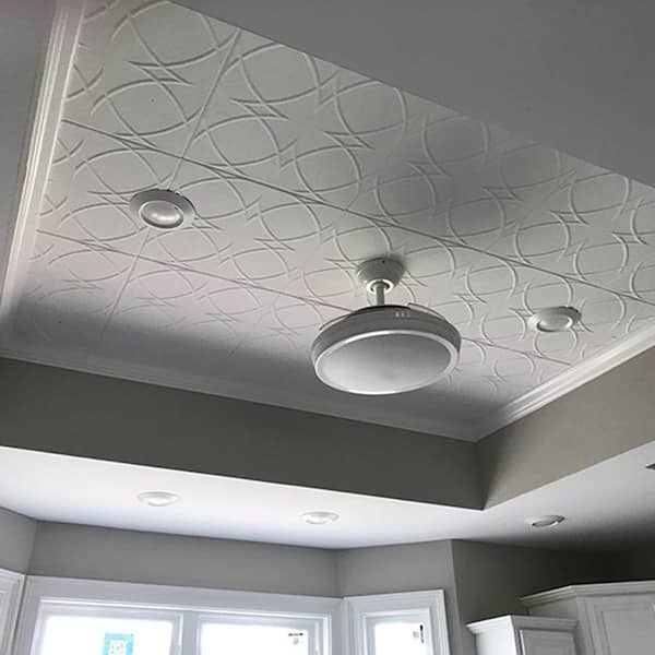 White Ceiling Tiles Greek Key Foam Ceiling Tiles - R21 Glue-Up Tiles ...