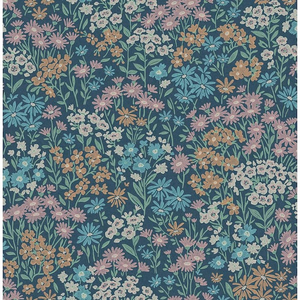 Advantage Blue Ditsy Dark Daisies Wallpaper Sample