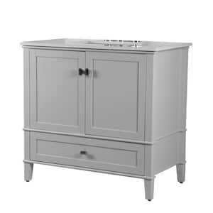 37 in. W Single Bathroom Vanity Cabinet in Light Gray with White Quartz Top with White Basin 36 in. H x 22 in. D