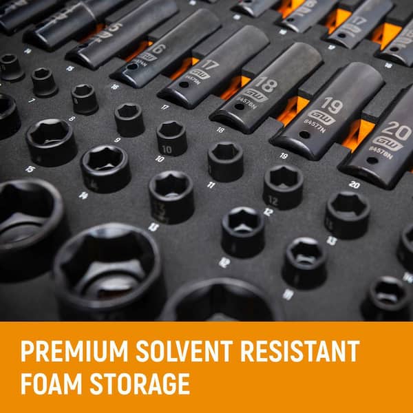 1/4 in, 3/8 in., and 1/2in. Drive Metric 6-Point Standard & Deep Impact Socket Set with EVA Foam Storage Tray (66-Piece)