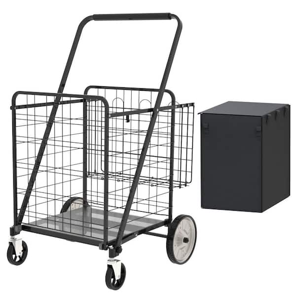 Avex 360 lb. Capacity Hand Truck Foldable Shopping Cart with Double Basket and 360° Rolling Swivel Wheels