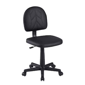 Office Stool Faux Leather Rolling Ergonomic Office Chair in Black Style 2 with Footrest and Wheels