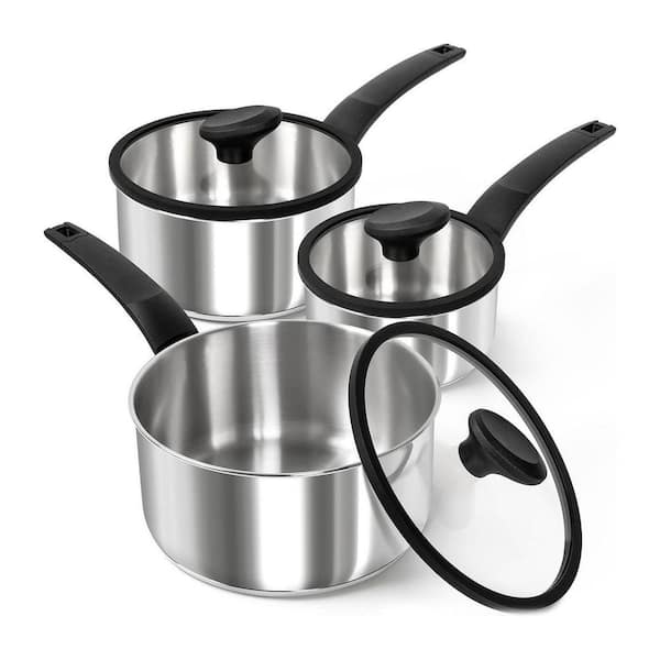 1 qt. 2 qt .& 3 qt .Stainless Steel Nonstick Saucepan Set w/Lid & Bakelite Handle in Silver for Induction Cooking 3-Pack