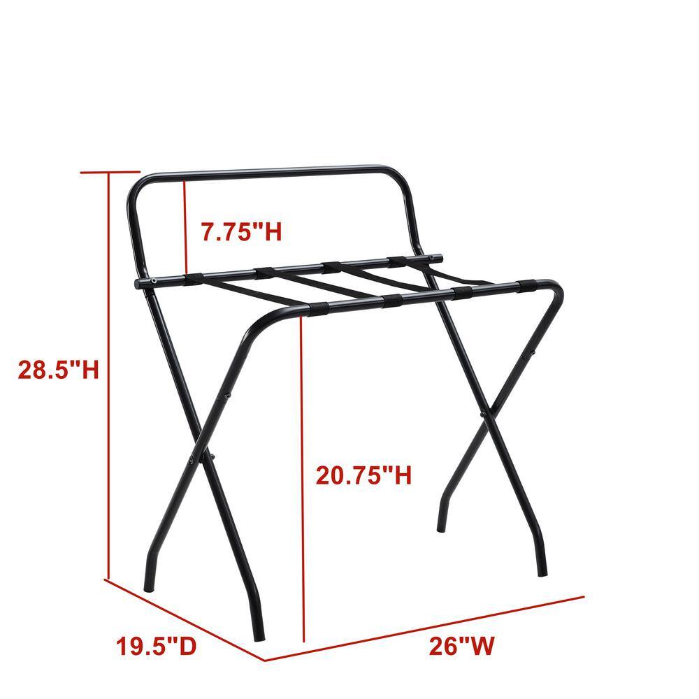 Ludlow Black Metal Folding Luggage Rack with Backrest