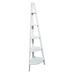 72 in. White New Wood 5-Shelf Ladder Bookcase