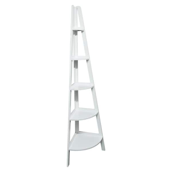 Casual Home 72 in. White New Wood 5-Shelf Ladder Bookcase
