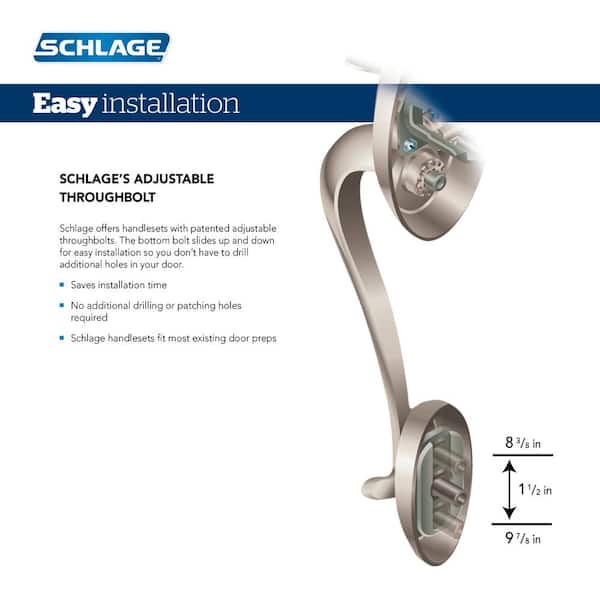 Schlage FE285 Century Front Entry Handleset – Latitude Lever, Lower Half Grip, Matte Black – Fits 2-3/8" Or 2-3/4" Backsets, Adjustable Through Bolt