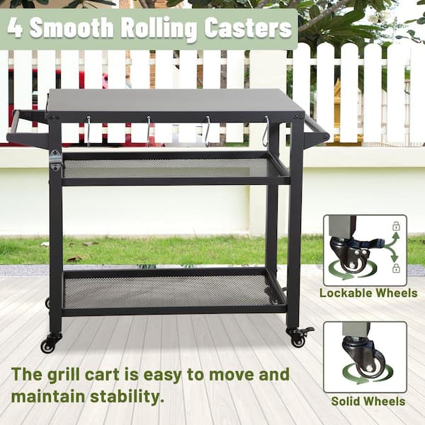 dubbin Rolling Kitchen Island Cart with Rubber Wood Top and Smooth Lockable Wheels