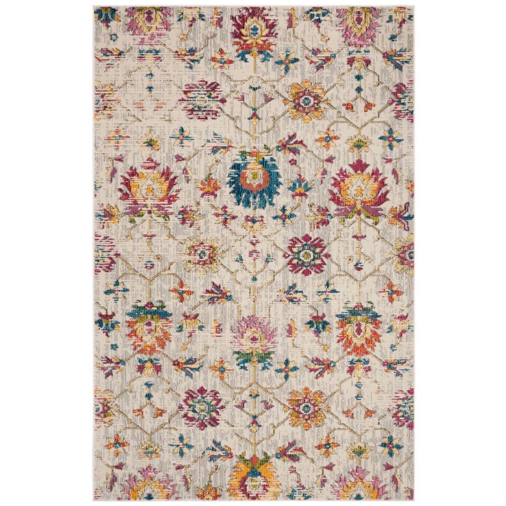 SAFAVIEH Merlot 4 ft. x 6 ft. Cream/Multi Distressed Floral Area Rug ...