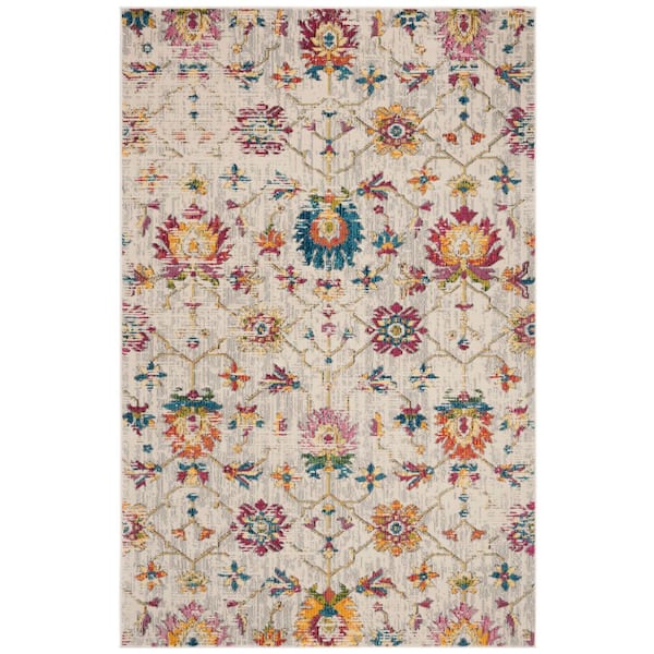 SAFAVIEH Merlot 5 ft. x 8 ft. Cream/Multi Distressed Floral Area Rug ...