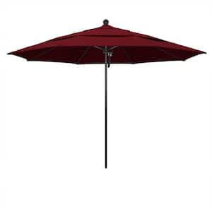 11 ft. Black Aluminum Commercial Market Patio Umbrella with Fiberglass Ribs and Pulley Lift in Spectrum Ruby Sunbrella