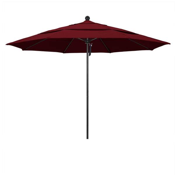 California Umbrella 11 ft. Black Aluminum Commercial Market Patio Umbrella with Fiberglass Ribs and Pulley Lift in Spectrum Ruby Sunbrella