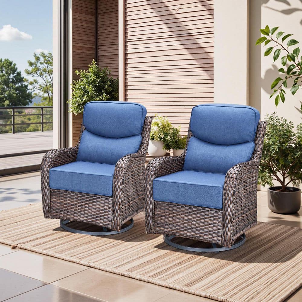 Holion Brown Patio Swivel Wicker Outdoor Rocking Chair Lounge Chair with 6 in. Blue Cushions and Glide Function (2-Pack) price history on PriceWatchPro