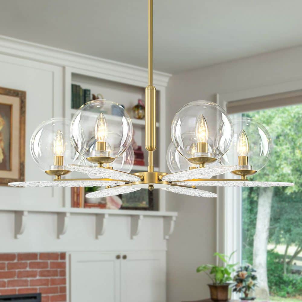 29 in. 6-Light Transitional Gold Chandelier Light Fixture with Clear Globe Glass Shades price history on PriceWatchPro