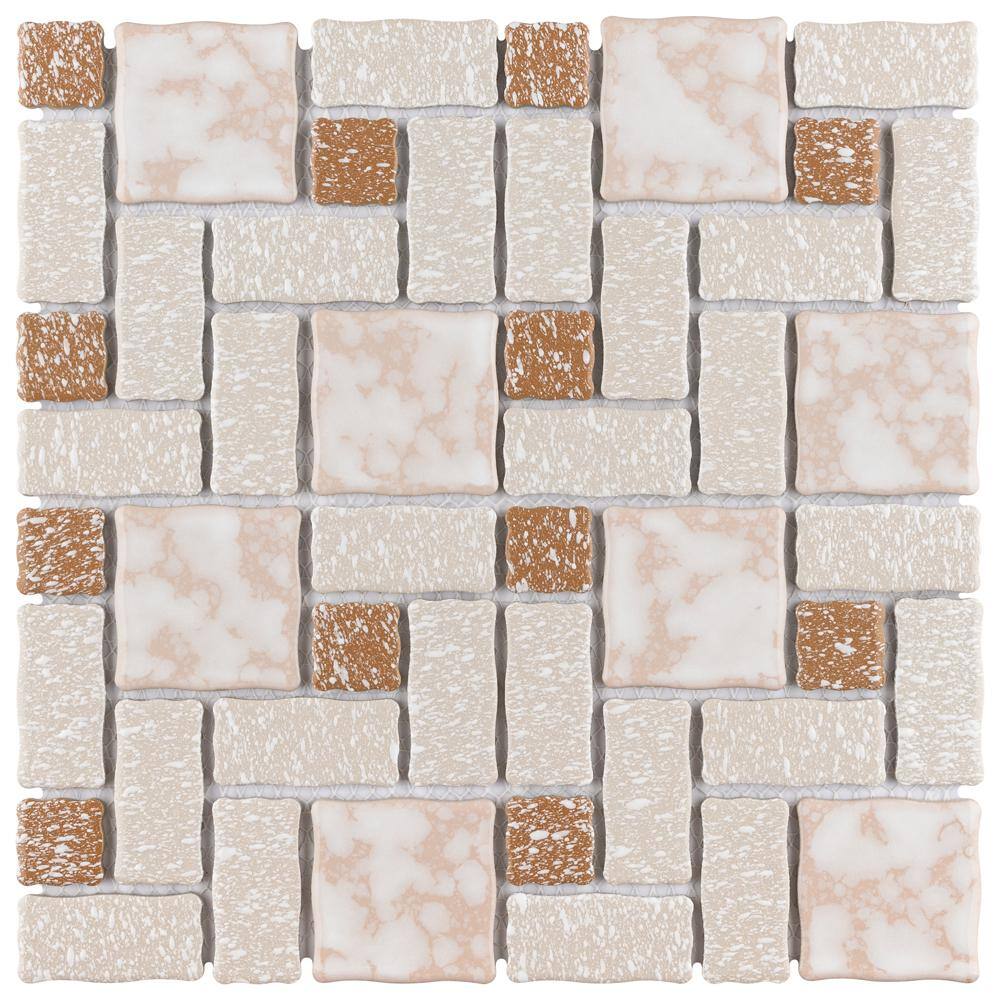 Merola Tile Academy Beige 18 in. x 18 in. Porcelain Mosaic Tile 18.718 sq.  ft. / Case FKOKBR18