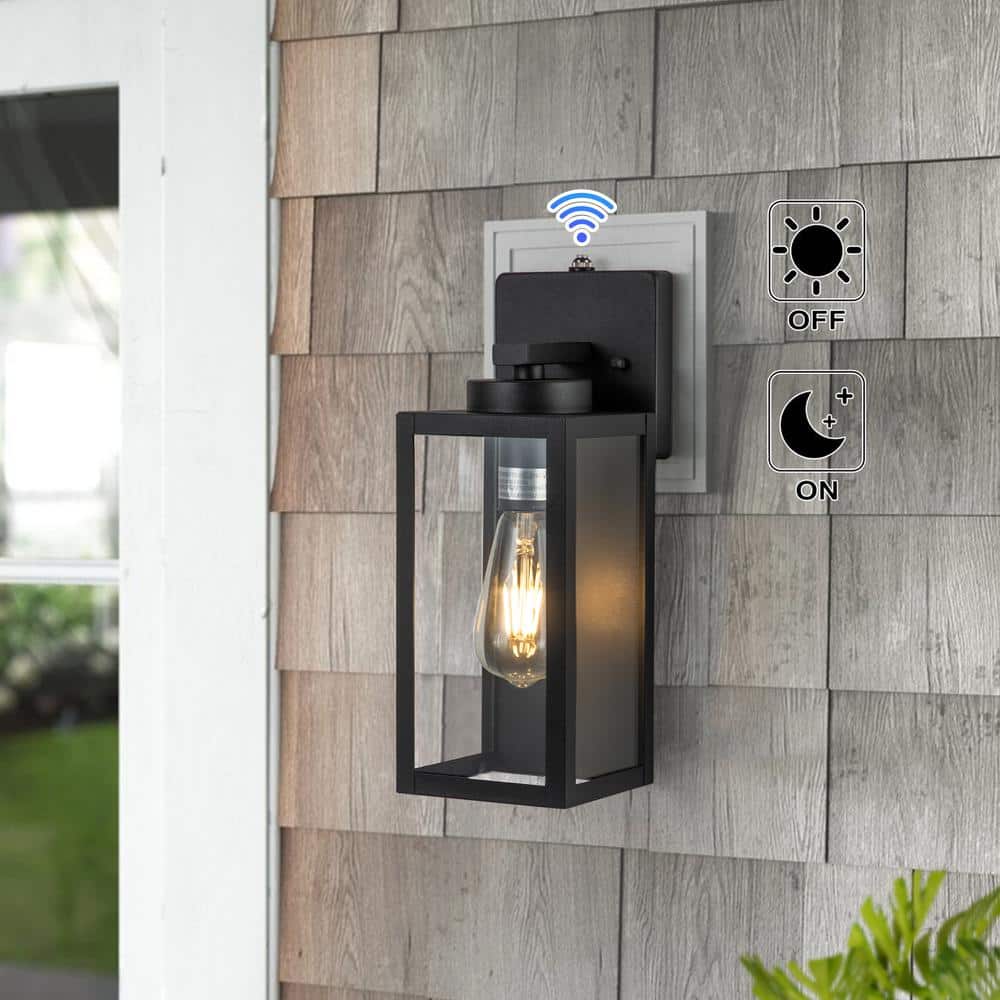 Matte Black Rectangular Outdoor Wall Sconce with Dusk to Dawn Sensor