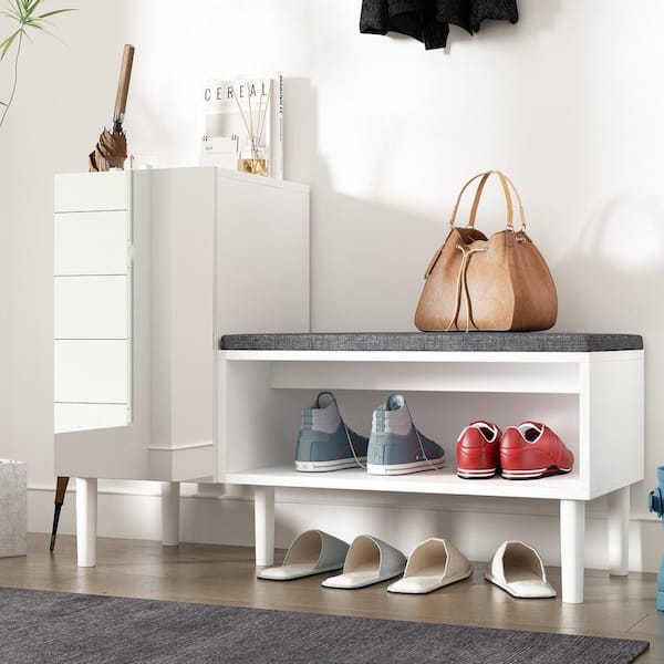 Anbuy White Shoe Cabinet for Entryway, White Narrow Shoe Storage Cabinet  Wood Multi-Layer Rattan Shoe Organizer for Home and Apartment
