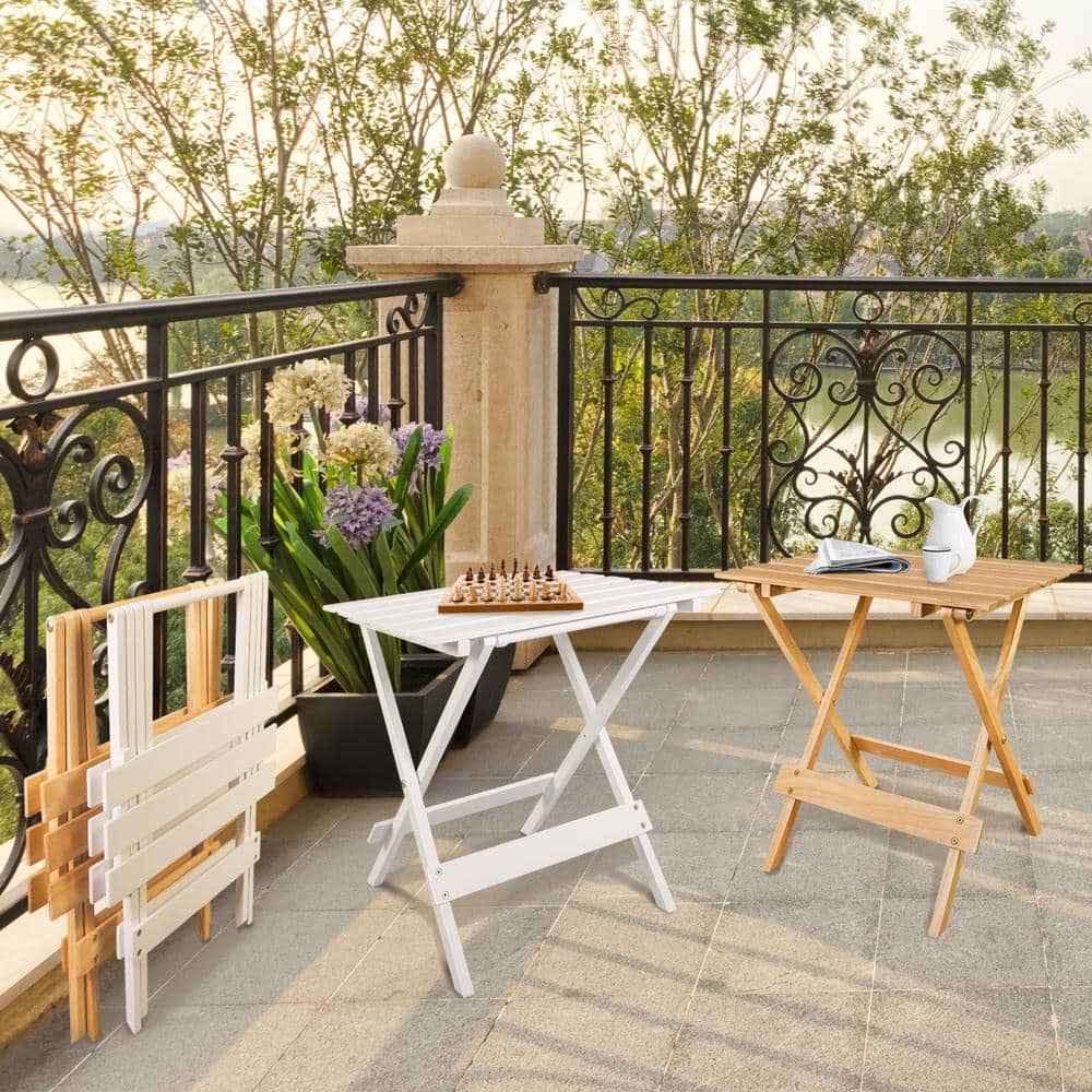 Natural Pine Solid Wood Folding End Table Set