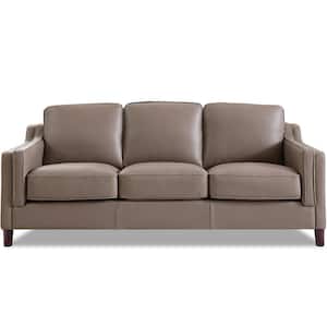 Bella 84 in. Slope Arm Top Grain Leather Rectangle 3-Seater Sofa in. Taupe
