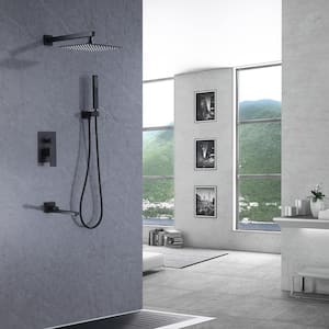 Single-Handle 3-Spray Square High Pressure Tub and Shower Faucet in Matte Black (Valve Included)
