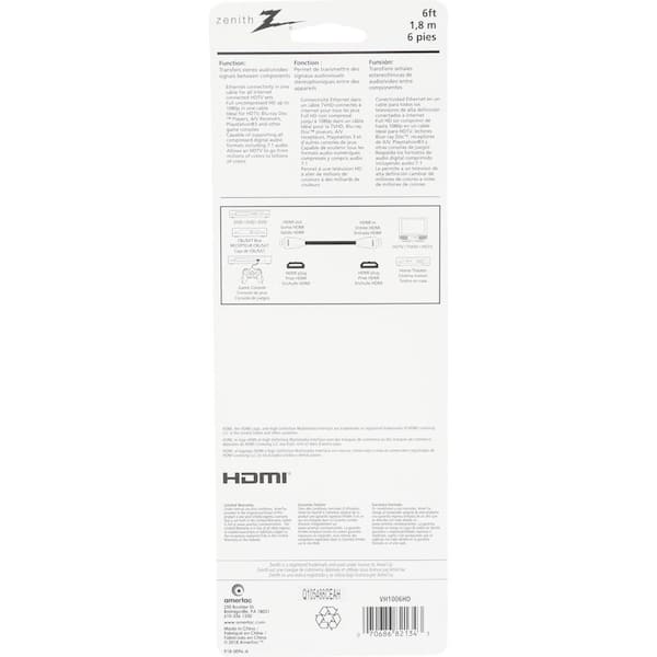 Zenith 6 ft. AV HDMI Cable VH1006HD - The Home Depot